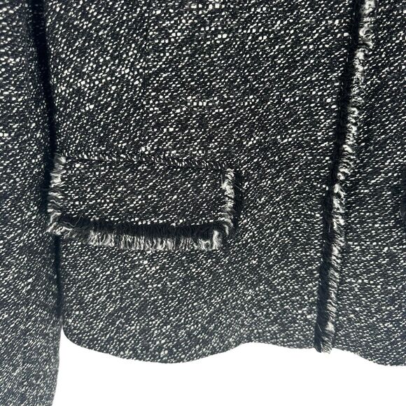 Lafayette 148 Blazer Women 2 Black White Tweed Snap Button Raw Hem Office Career - Picture 6 of 12